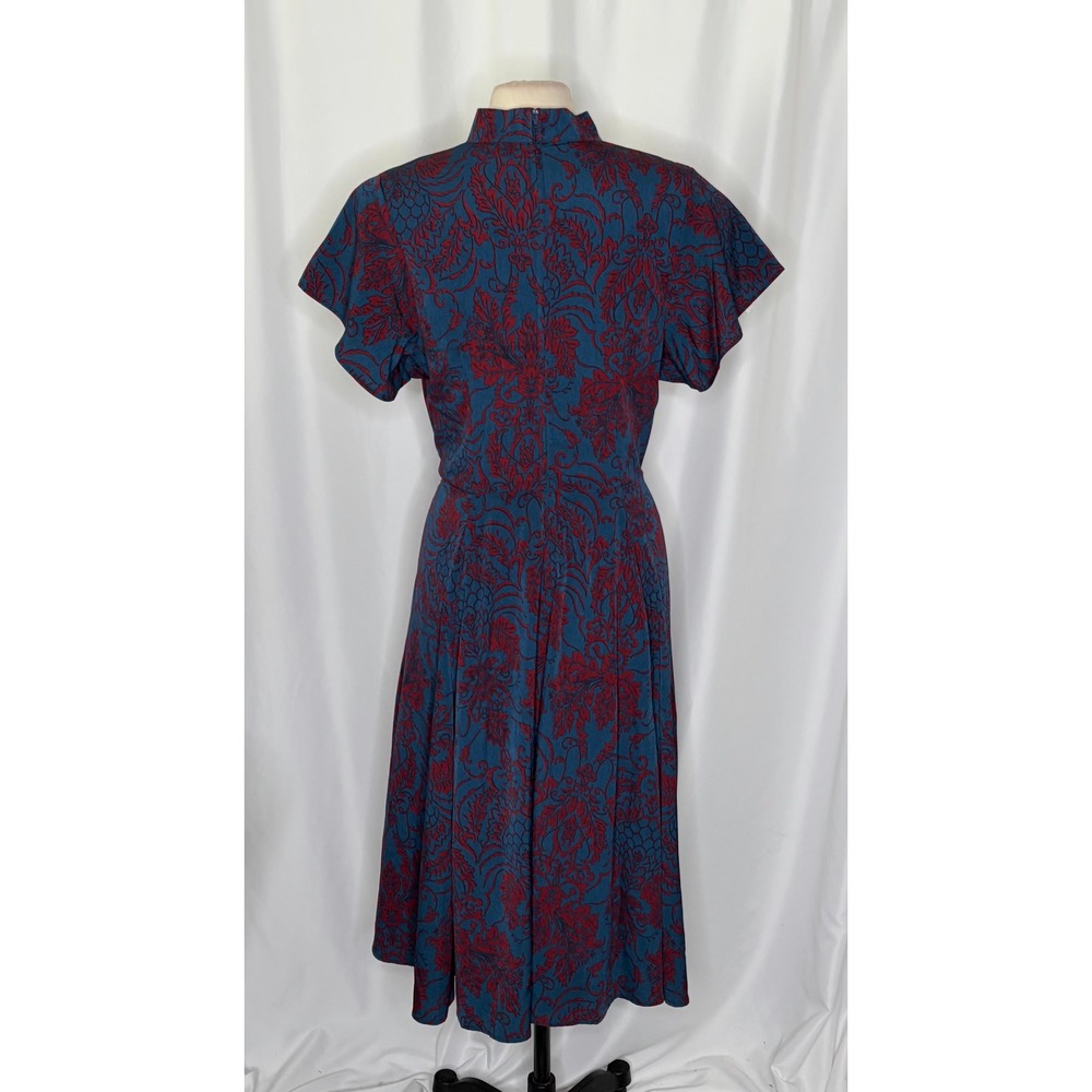 UNIQUE VINTAGE 1950s Damask Baltimore Swing Dress Blue Red Retro Pinup X-Large - Picture 10 of 13